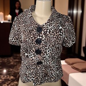 Azure Leopard Print Jacket Button‎ Up Blouse